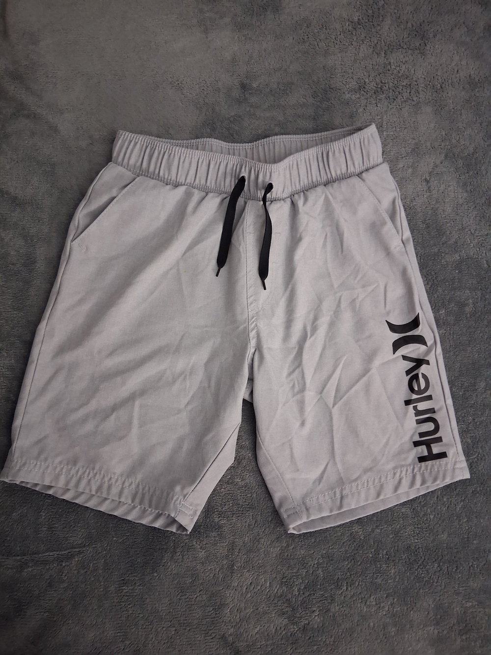 Hurley Kids Light Gray Athletic Pull-On Shorts with Black Logo